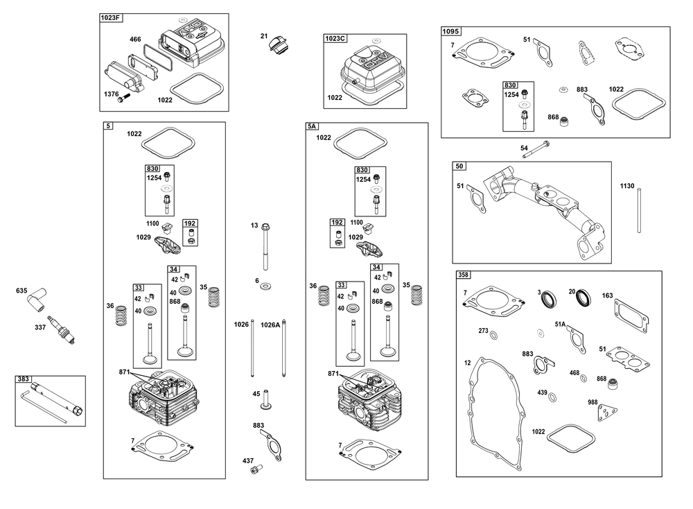 Cylinder Head Group Diagram and Parts List for 386447-3337-F1 200000 - 399999 Briggs and Stratton Engine